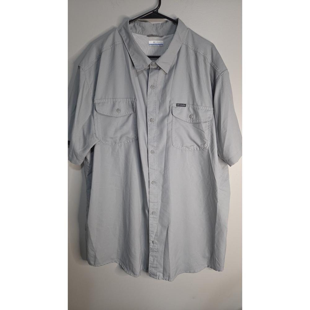 Columbia Shirt Mens 2XL XXL Gray Light Omni Wick Button Up Vented Hiking Outdoor